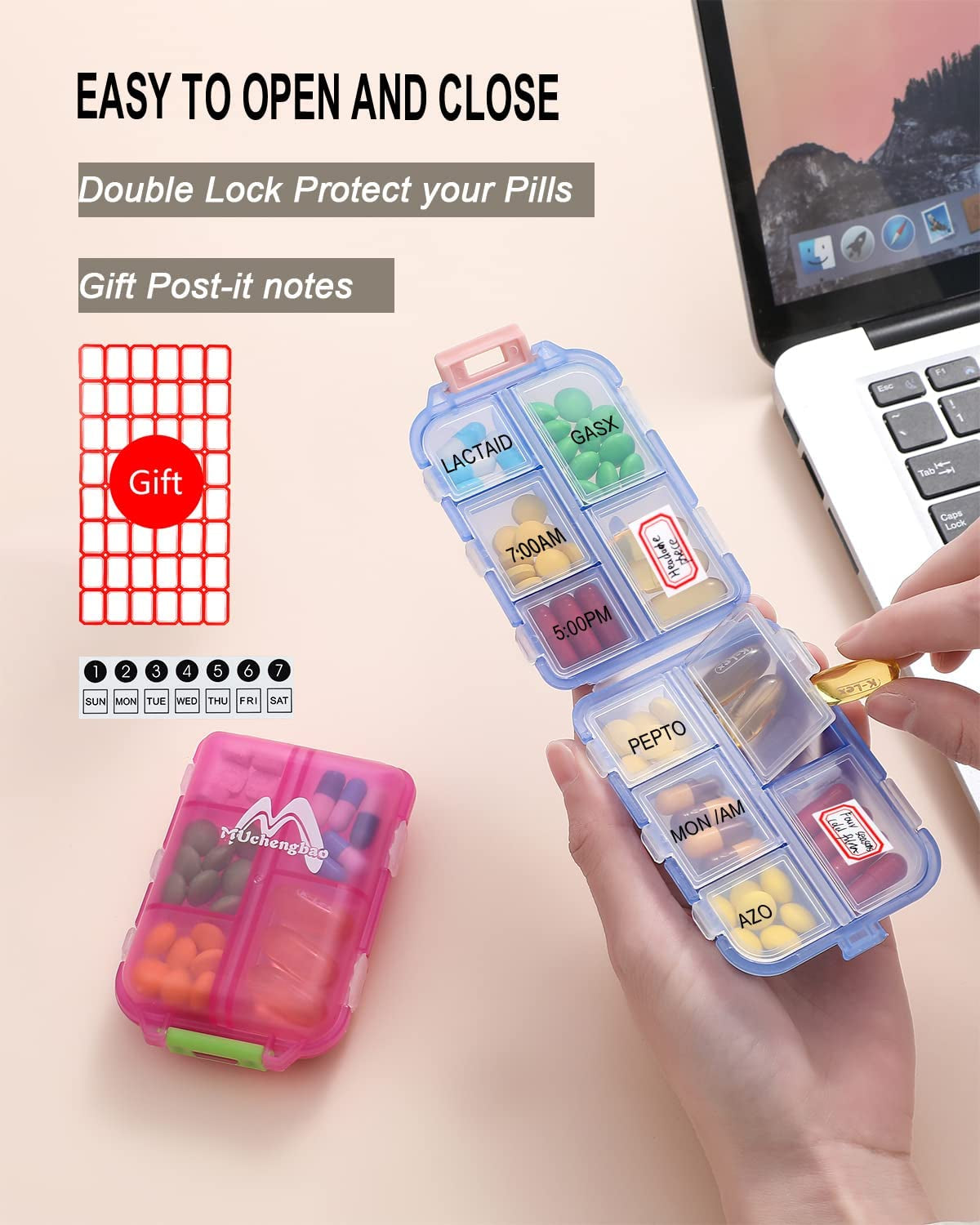 4 Pack Travel Pill Organizer Portable Pocket Pocket Pharmacy Pill Box - Small Pill Case for Purse Handbag Car Medicine Organizer Have 10 Compartments Storage Vitamin Fish Oil by