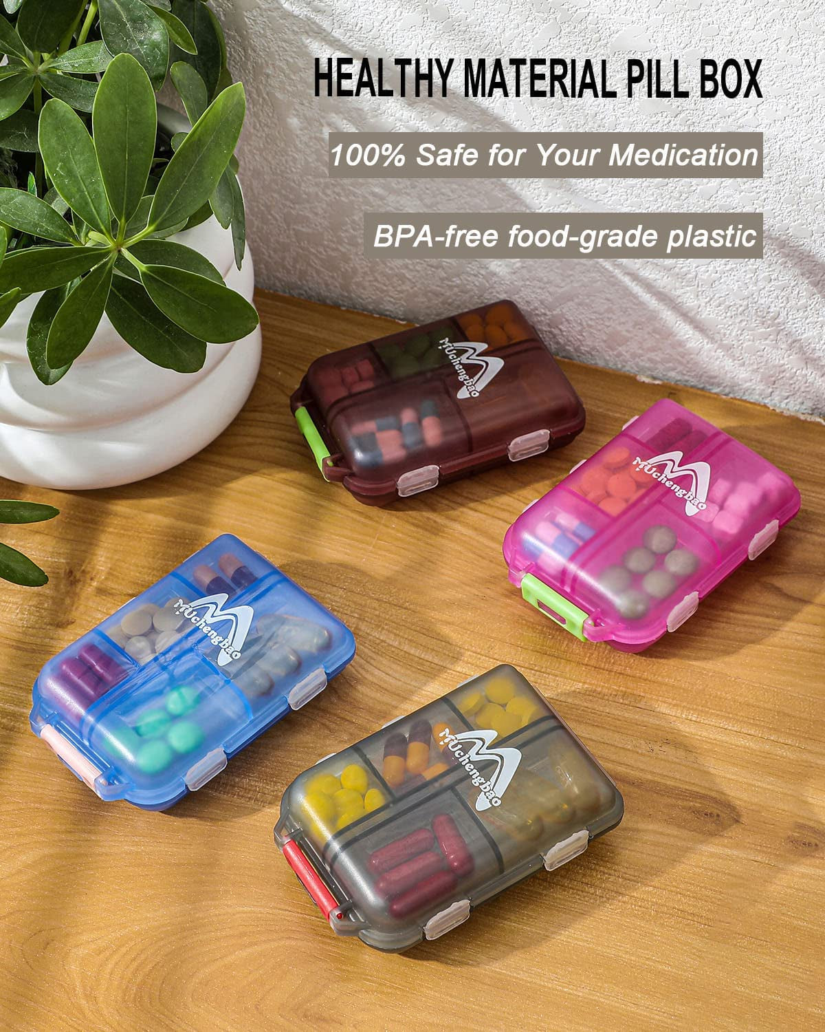 4 Pack Travel Pill Organizer Portable Pocket Pocket Pharmacy Pill Box - Small Pill Case for Purse Handbag Car Medicine Organizer Have 10 Compartments Storage Vitamin Fish Oil by