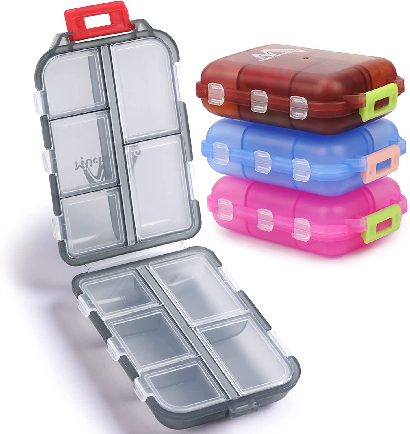 4 Pack Travel Pill Organizer Portable Pocket Pocket Pharmacy Pill Box - Small Pill Case for Purse Handbag Car Medicine Organizer Have 10 Compartments Storage Vitamin Fish Oil by